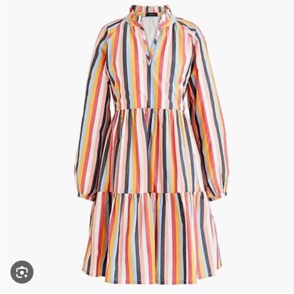 J. Crew Multicolor Striped Tiered Long-Sleeve Dress